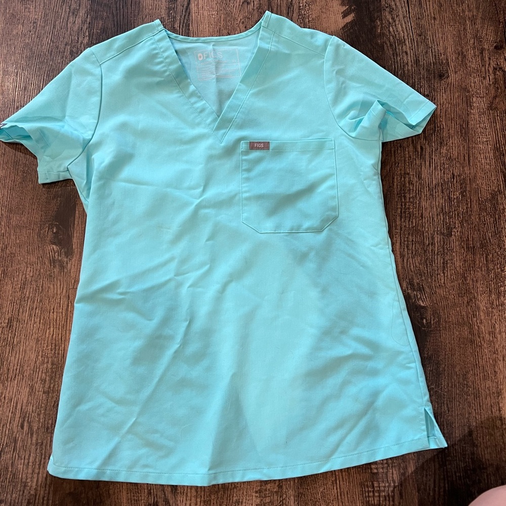 Figs scrub top xs aqua